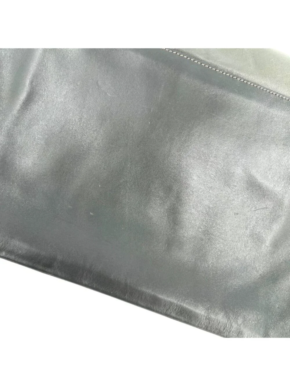 Phillipe 1970s Gray Leather Envelope Clutch Gold Trim Vintage Minimalist